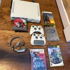 Xbox 360 bundle set - 2 controllers, 4 games, wireless adapter, and more!